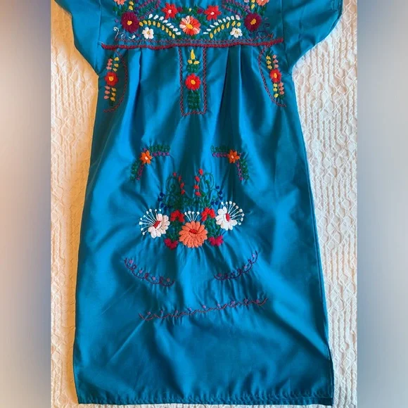 Embroidered Blue Kids Casual Dress - Picture 5 of 16